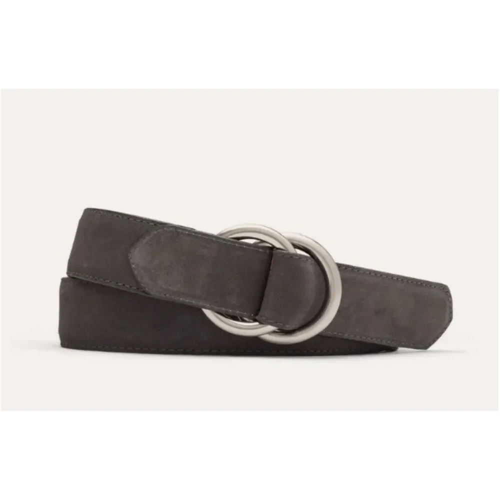 W. Kleinberg Suede Belt with O-ring Buckles Charcoal 34 Inches